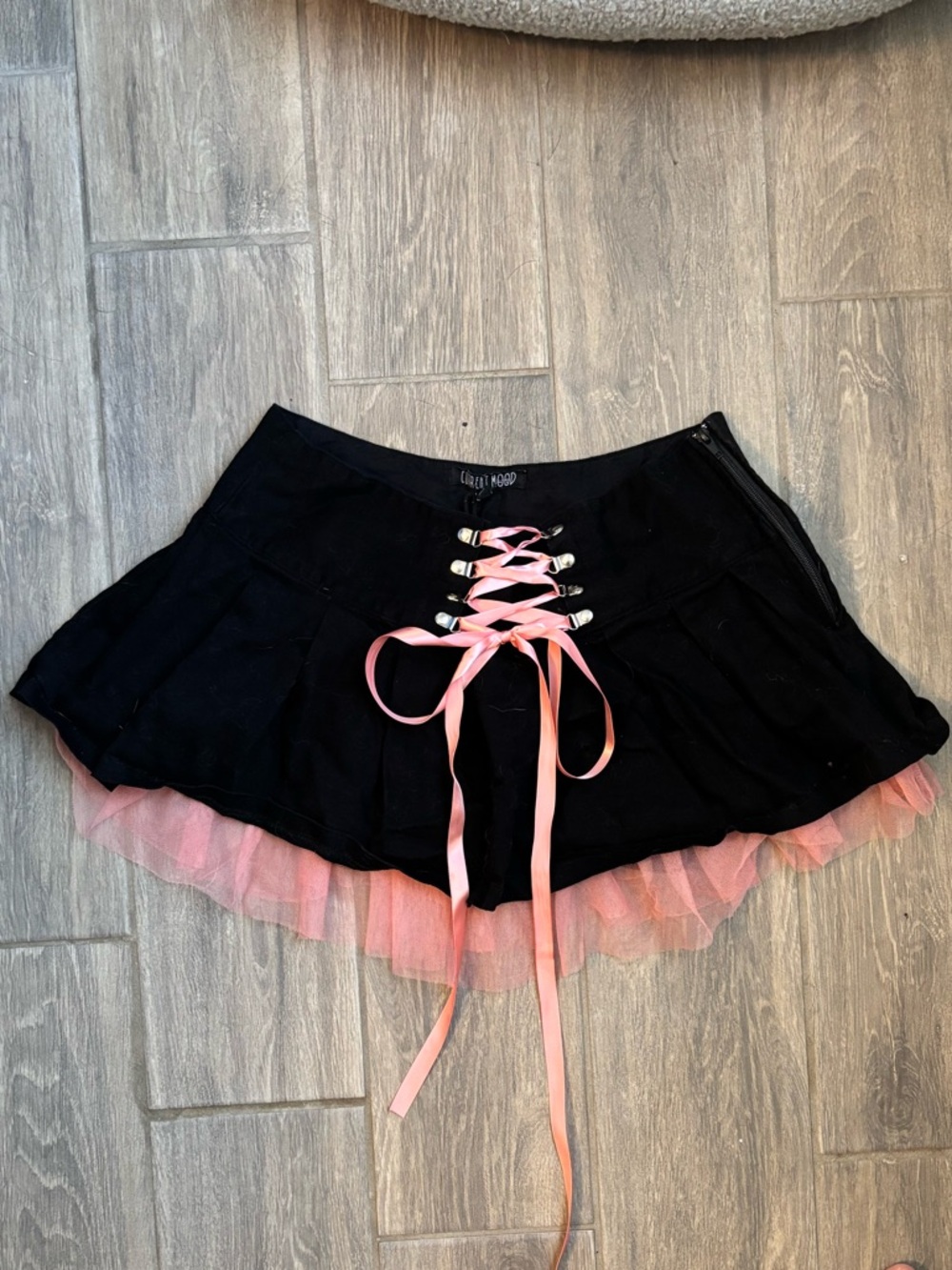 Current Mood Black Skirt with Pink Tulle & Lace-Up Ribbon Corset